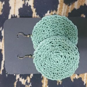 THANDMADE EARRINGS HANDCRAFTED KNITTED SAGE GREEN